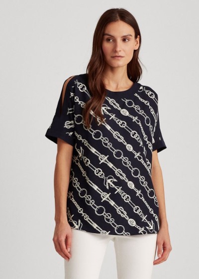 Ralph Lauren Anchor-Print Crepe Top Dame Danmark (DGJEB1602)